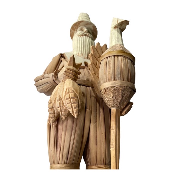 Vintage Cornhusk & Carved Wood 17” Male & 16” Female Pilgrim Figures - Picture 12 of 14
